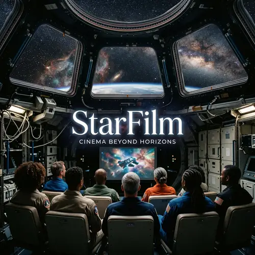 Diverse Group Watching Movie on Spaceshuttle | StarFilm