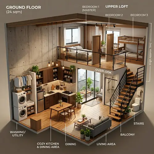 3D Loft House Floor Plan Design Render