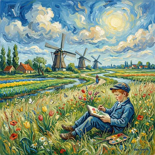 Charming Dutch Countryside with Windmills & Tulips