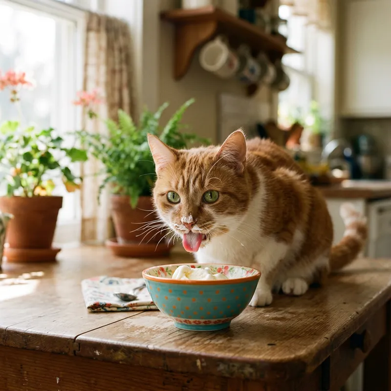 Playful Cat Eating Ice Cream: Sweet Treat Delight | Cozy Home Scene