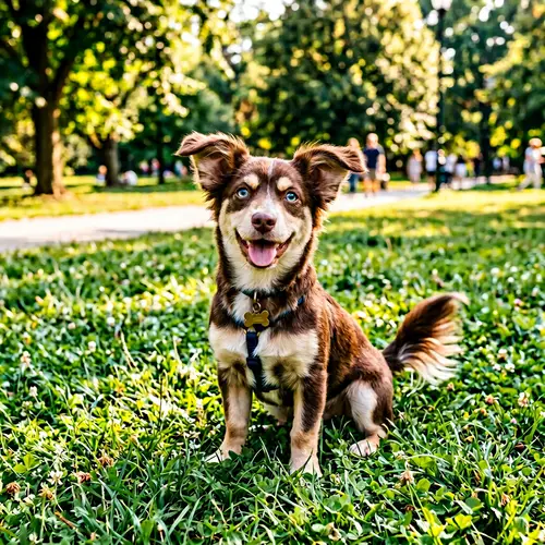 Adorable Dog with Chocolate Brown and Cream Fur in Park