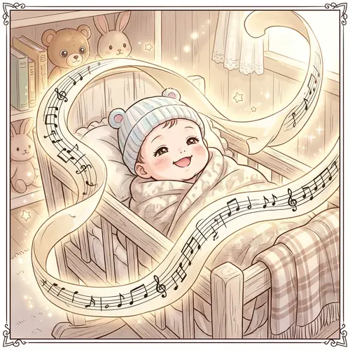 Smiling Neonate in Cradle - Manga Style Art