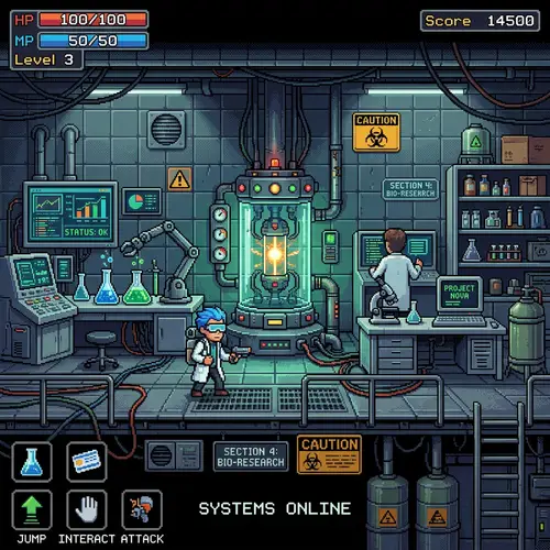 Pixel Game Set in a Lab Background