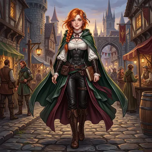 Ginger-Haired Female Dhampir in High Fantasy Dungeons & Dragons Setting