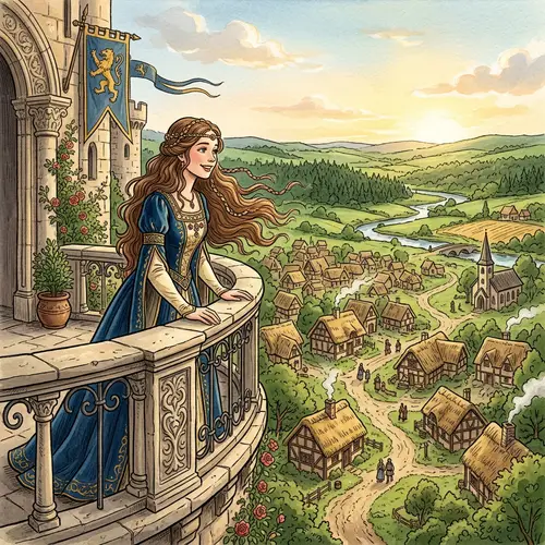 Happy Medieval Princess Contemplating Her Subjects