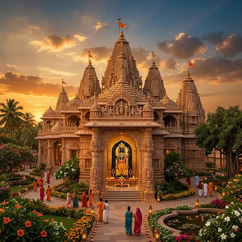 Stunning Hindu Temple 'Ram Mandir' - Grand Architecture & Serene Surroundings