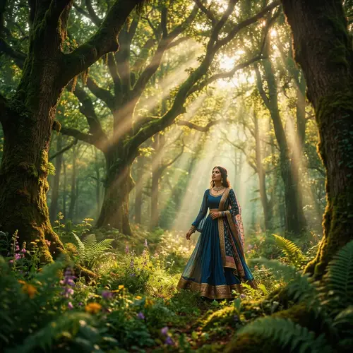 Ethereal Mystical Forest Scene with South Asian Woman