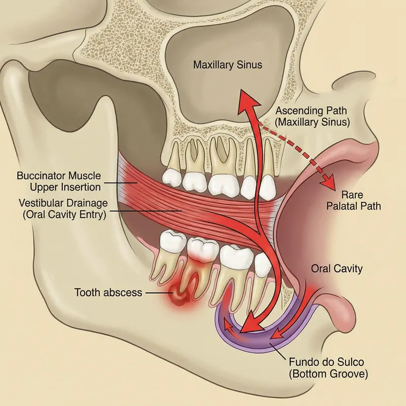 Exudate Drainage Path from Lower Molar Abscess