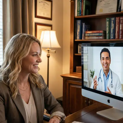 Charming Blonde Psychologist Conducting Teleconsultation with Hispanic Physician
