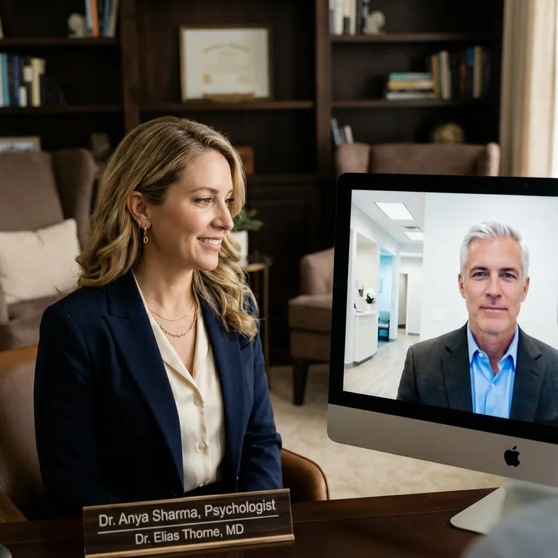 Blonde Psychologist and Doctor Teleconsultation - Elegant and Sophisticated Scene