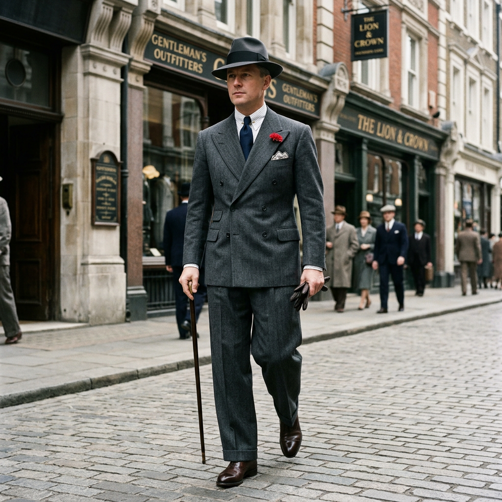 Detailed Illustration of 1930s Gentleman's Suit - Capturing