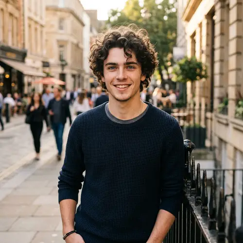 Captivating 19-Year-Old Male with Curly Dark Brown Hair & Steel Blue Eyes