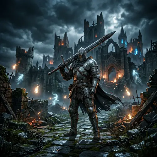 Armored Knight in Challenging Action RPG Scene