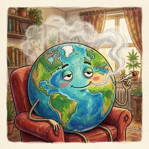 Colorful Globe Smoking Marijuana - Global Relaxation