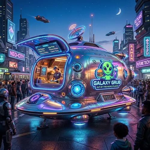 Futuristic Alien Spaceship Food Truck Design