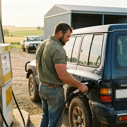 Muscular Farmer Filling Up a Pajero