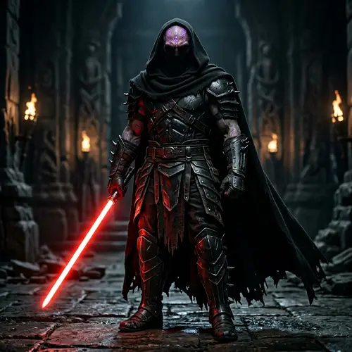 Intimidating Figure with Red Lightsaber | Fierce and Determined