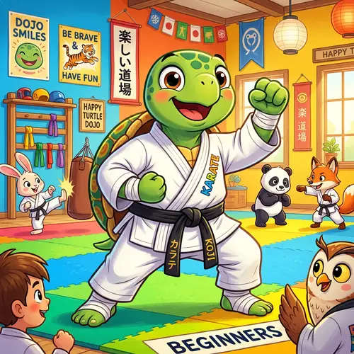 Friendly Cartoon Turtle in Karate Uniform