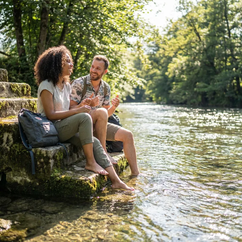 Friends Sitting by River | Relaxing Water Scene