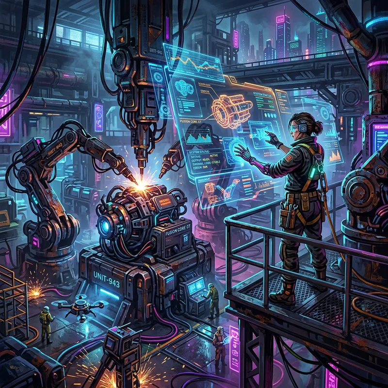 Futuristic Cyberpunk Factory with Holograms