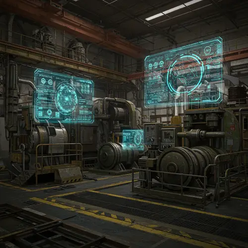 Futuristic Cyberpunk Factory with Holograms