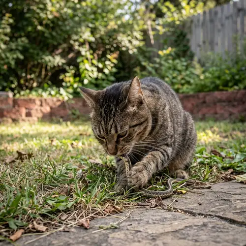 Cat Enjoying a Snake Feast