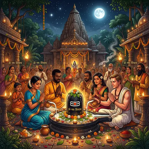 Shivratri Festival Celebration at Night | Hindu Devotees Praying