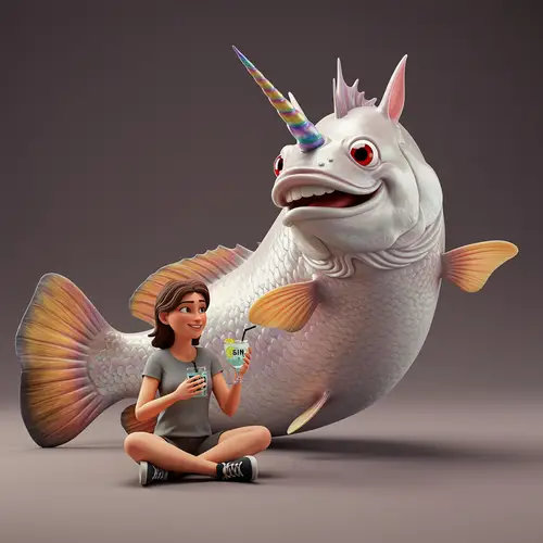 3D Pixar-Inspired Happy Unicorn Barramundi