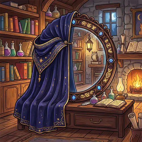 Cartoon Style Mirror Half Covered with Cloak