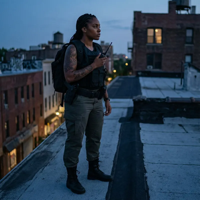 Stylish Vigilante: African American Woman with Tattoos
