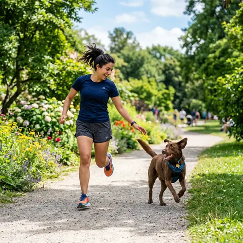 Playful Park Scene: Middle-Eastern Female Chasing Dog