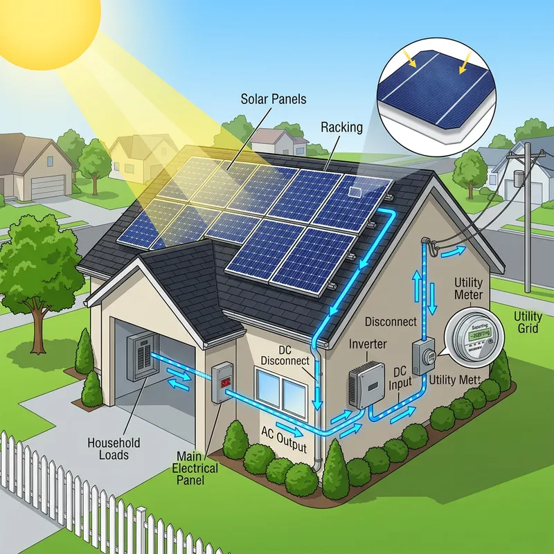 Detailed Illustration of On-Grid Solar Panel System