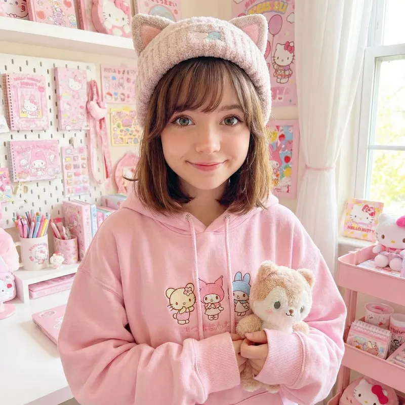 Kawaii Girl with Heterochromia and Curtain Bangs