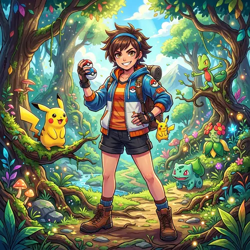 Epic Pokémon Trainer Adventure in Vibrant Forest