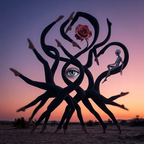 Elegant Human Legs Interwoven in Surreal Display