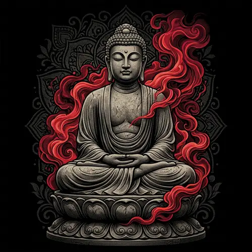 Majestic Stone Buddha with Red Smoke Art