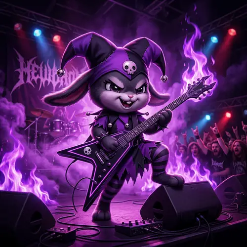 Kuromi Heavy Metal Concert Performance with Purple Fire