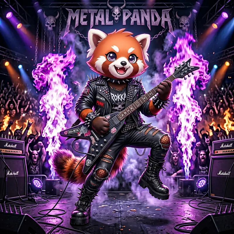 Aggretsuko: Red Panda Rocking Heavy Metal Concert with Punk Style