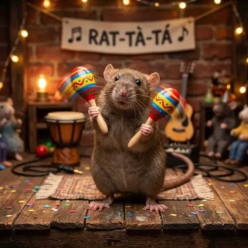 Rat Holding Maracas - Fun Musical Rat