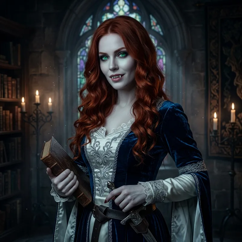 Triss Merigold: Female Vampire Sorceress in Blue Dress