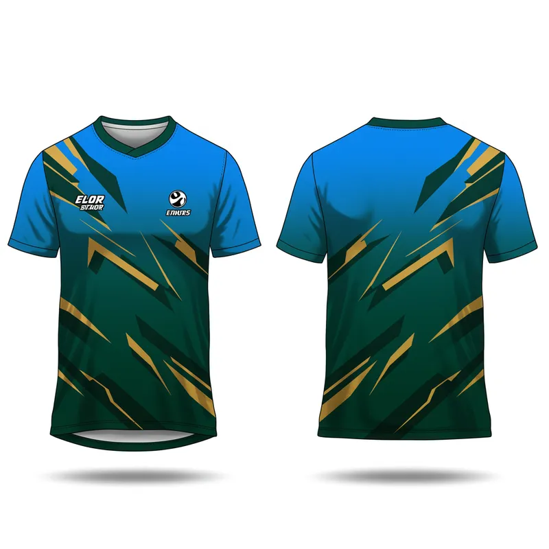 Sport Shirt Design in Blue, Green, and Gold