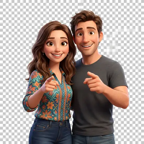 Cheerful Disney Pixar Couple Illustration