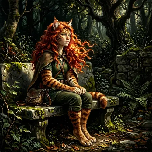 Surreal Hybrid Art: 20-Year-Old Redhead on Bench