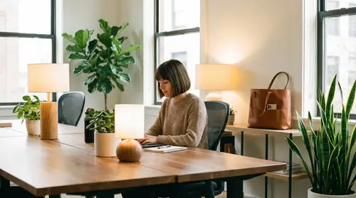 Modern Office with Focused Professional Woman