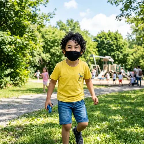 Young Middle-Eastern Boy in Black Mask Outdoors
