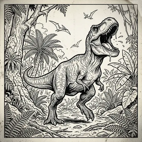 Majestic T-Rex Roaring in Prehistoric Jungle Art
