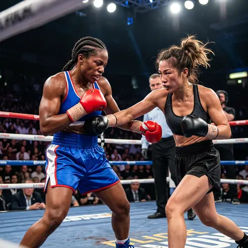 Female Boxer Takes a Deep Punch in Intense Match