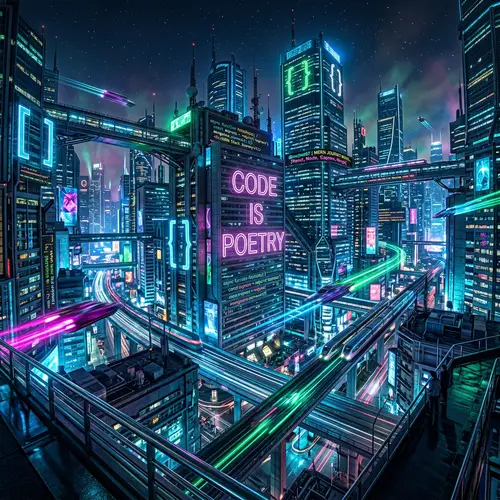 Futuristic Cityscape with Vibrant Neon Lights | MERN Stack Journey