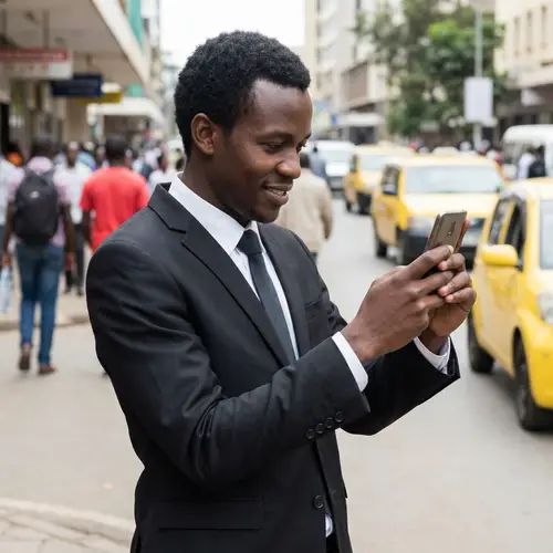 Elegant African Man with Mobile Phone in Suit