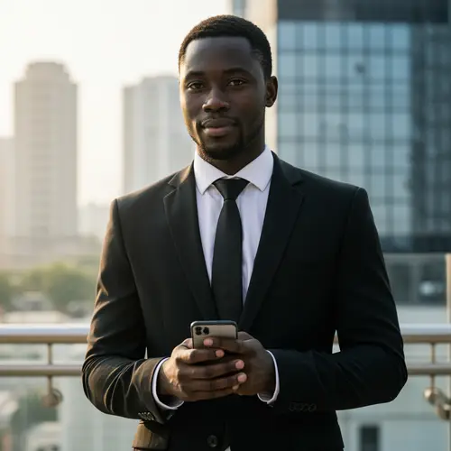 Elegant African Man with Mobile Phone in Suit